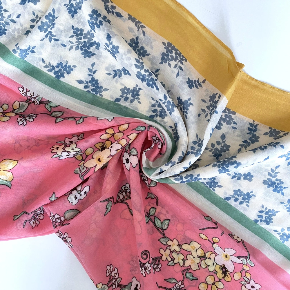 Floral Desen Çift Renk Pamuklu Şal